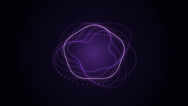 Glowing purple neon audio waveform rotating on dark background as modern abstract digital graphic