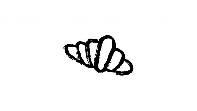 Croissant For Bakery Menus And Breakfast Promotions Hand Drawn Doodle Animation. Pastry Symbol And French Bakery Food Service. Cafe Branding And Menu Design. 4K Loop With Alpha Channel.
