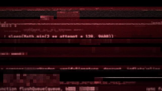 Red Hacker Code Montage with Glitch Interference and System Integrity Error Messages.