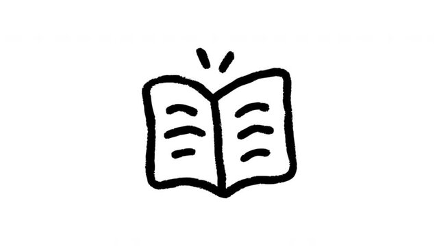 Open Book For Reading And Learning Doodle Animation. Book Symbol And Education Resource. 4K Video Loopable Overlay Element. Hand-Drawn Animated Icon With Alpha Channel.