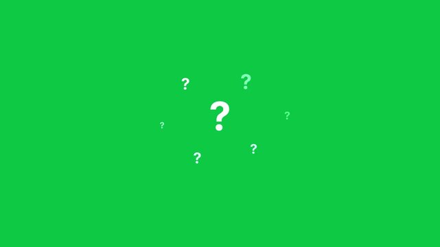 Green screen background with animated white question mark symbols floating around
