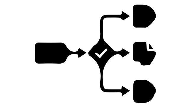 Flowchart decision tree icon, black and white process diagram vector, data routing and workflow structure illustration, business logic branch symbol