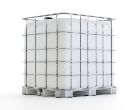 White IBC Tank on Pallet, Metal Grid Top
