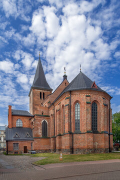 Apse view of St. John's Church in Tartu, Estonia. Daytime shot showcasing brick gothic architecture