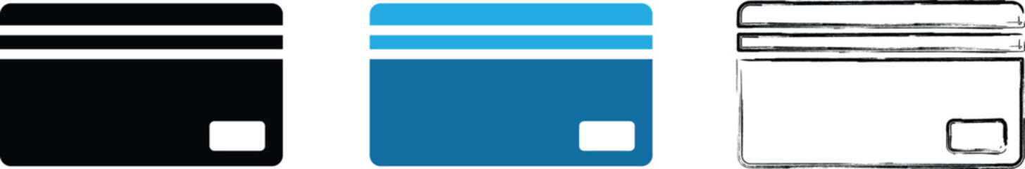 Obraz premium Credit Card Vector Icons Set, Payment and E-Commerce Symbol, Banking Transaction Card, Solid Black, Blue Accent, &nbsp;Payment and E-Commerce Symbol