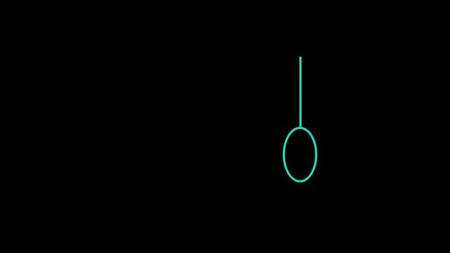 Minimalist neon pendulum motion glowing cyan line animation on black background, motion animation