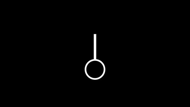 Minimalist white pendulum swinging animation on black background, smooth motion loop