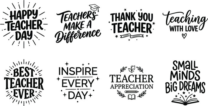 Happy teacher day typography collection with inspirational quotes for