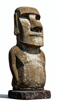 Ancient Moai Stone Statue from Easter Island Isolated on White