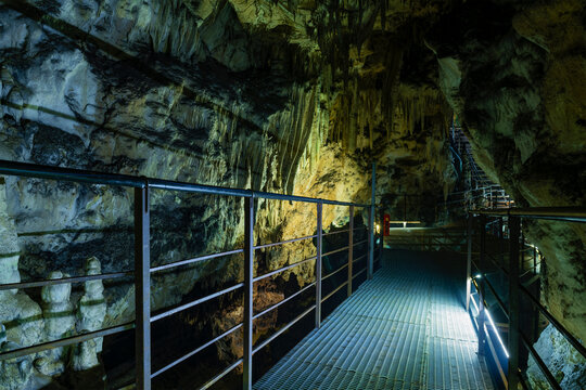 Path in the Great Azish Cave. Krasnodar krai (Republic of Adygea), Russia