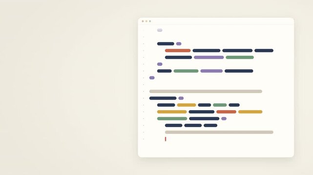 Abstract representation of a code editor window with scrolling syntax-highlighted programming blocks.
