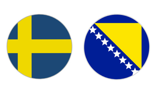 sweden and bosnia and herzegovina national flags in circular design isolated on transparent background
