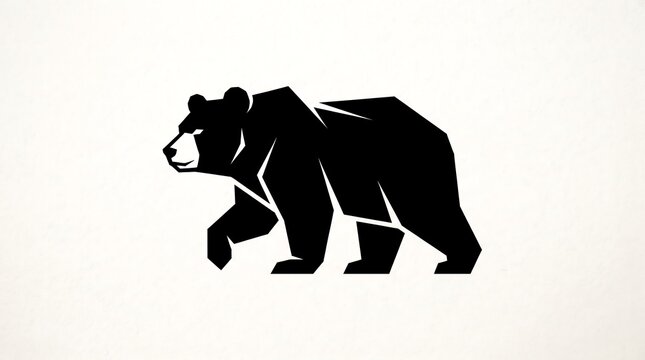 Minimalist black bear silhouette walking forward isolated on a clean