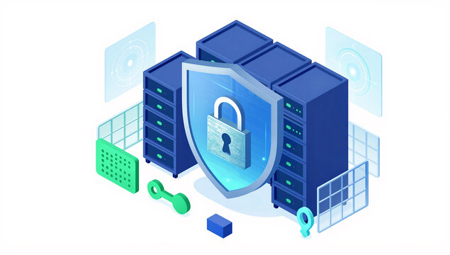 Isometric Cybersecurity Network Defense and Data Protection Shield