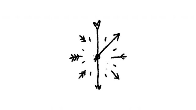 Compass For Direction And Navigation Doodle Animation With Alpha Channel. Directional Arrows And Wayfinding Symbol. Animated Hand-Drawn Icon For Video Overlay 4K.
