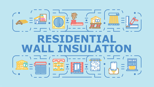 Residential wall insulation banner infographic. Cooling fiberglass, walls moisture, vapor drywall icon vector illustration