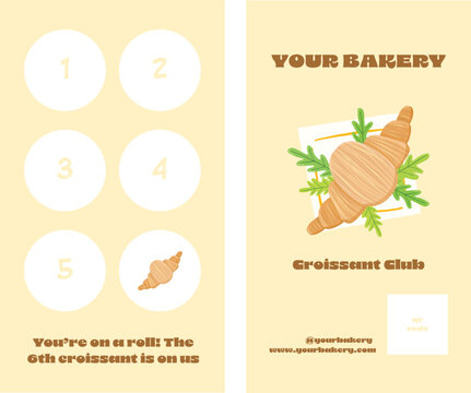 Bakery stamp card template with croissant, You&rsquo;re on a roll