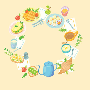 Breakfast wreath frame with empty center for text on peach