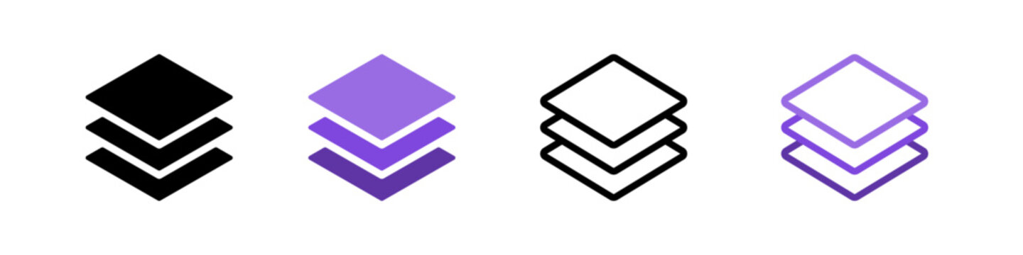 Layer icon set. Stack level symbol for design software, UI and website. 