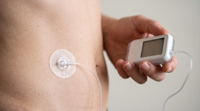 Insulin Pump Infusion Set Attached to Abdomen for Diabetes Management