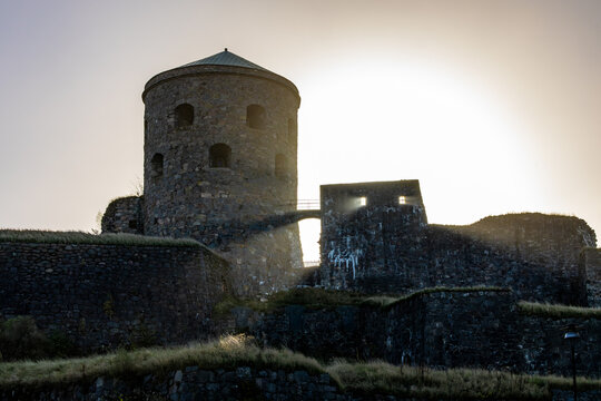 Kungalv,  Sweden Oct 6, 2026 The historic Bohus Fortress at sunrise from the 1300s.