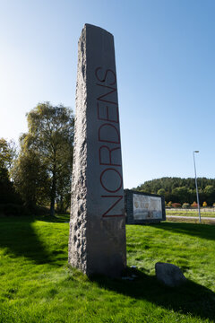 Hunnebostrand, Sweden A large stone sign for Nordens Ark, an animal park on the west coast.
