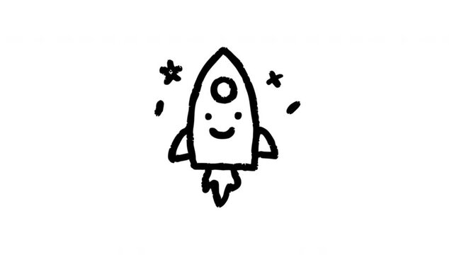 Rocket Ship For Space Travel And Launch Hand-Drawn Doodle Animation On Transparent Background. Spaceship Symbol And Exploration Adventure. Seamless Animated Icon. 4K Video Overlay Element.