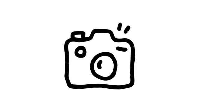Camera For Photography And Image Capture Wiggle Doodle Animation With Alpha Channel. Photo Camera And Picture Taking Symbol, Transparent Background. 4K Loop Hand Drawn Icon.