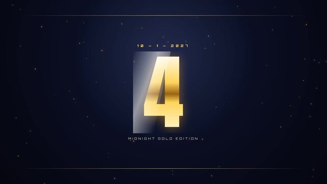 A cinematic gold countdown from 10 to 1 against a starry midnight blue background, leading to the year 2027. Elegant typography and sparkling effects create a festive New Year atmosphere.