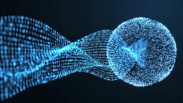 Blue Digital Data Stream Flowing Into A Floating Sphere
