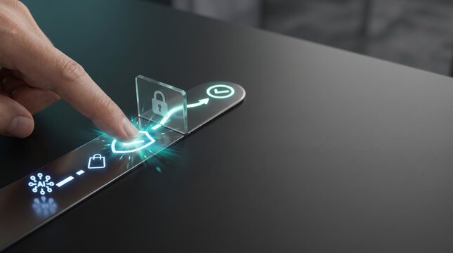 Personal Agent Protocol - A person uses their bare hand to authorize an AI-driven purchase at a secure checkpoint before the transaction is completed.