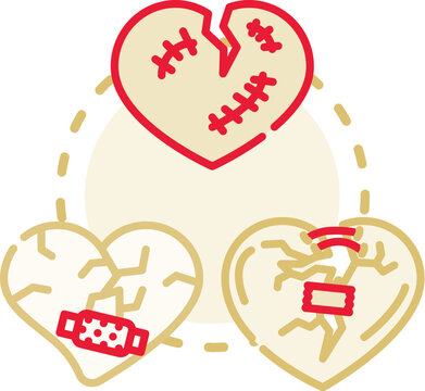 Broken bond concept. Silence fallout, heartbreak sorrow, rupture estrangement icon vector illustration
