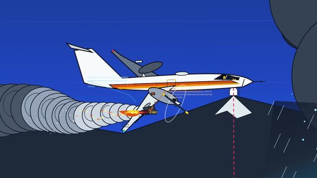 Detailed animated infographic explaining cloud seeding and geoengineering processes showing an airplane spraying silver iodide into clouds to trigger artificial precipitation and watershed hoarding