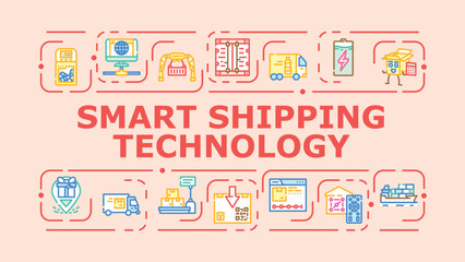 Obraz premium Smart shipping technology banner infographic. Dispatch cargo, fulfillment analytics, delivery integration icon vector illustration