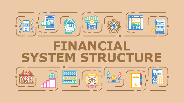 Financial system structure banner infographic. Risk institutions, finance reserves, leverage capital icon vector illustration