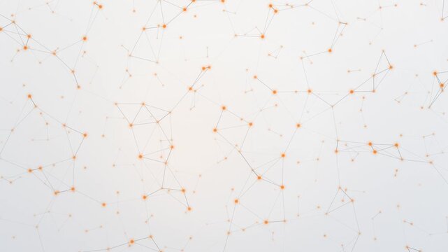 Gray network lines with orange nodes connecting on a bright white background, seamless loop