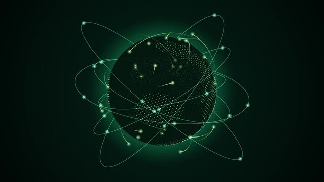 Emerald green dotted digital globe rotating for sustainability themes, seamless loop