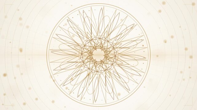 Gold line geometric mandala rotating on a white background, seamless loop