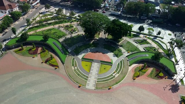 Majestic Aerial Waterfront Perspective of Alun Alun Tuban Landmark Indonesia Coastal Urban Landscape