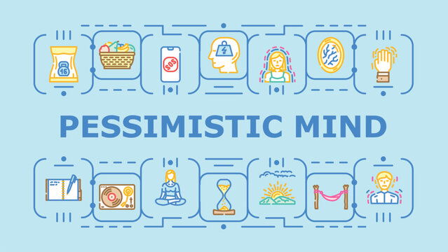 Pessimistic mind banner infographic. Worry doubt, stress melancholy, defeat pessimism icon vector illustration