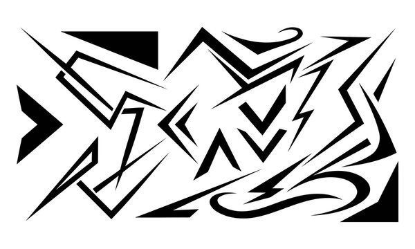 Sharp geometric tribal tattoo style graphics and abstract aggressive line art for vehicle decals.