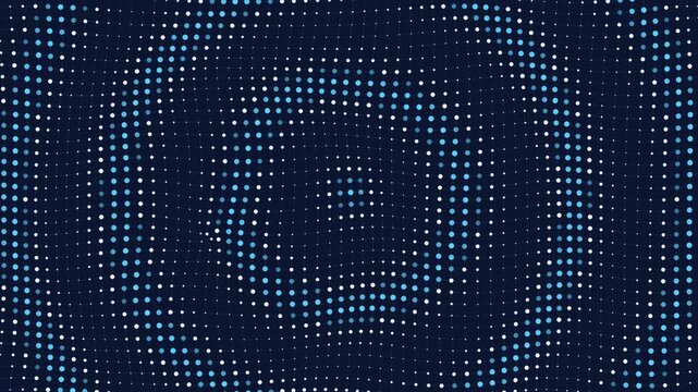 Minimal grid of white and cyan dots circling in a wave on navy, seamless loop