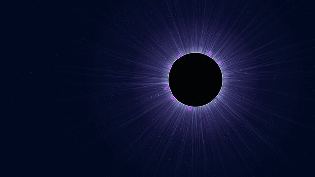 Mysterious solar eclipse with blue white and violet corona on deep blue, seamless loop
