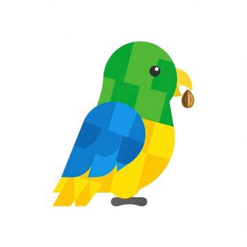 Colorful mosaic parrot eating a seed isolated on white background flat vector illustration