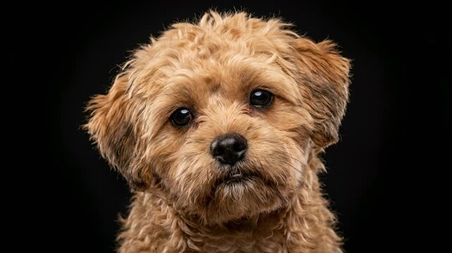 pugapoo dog close up isolated on black background video