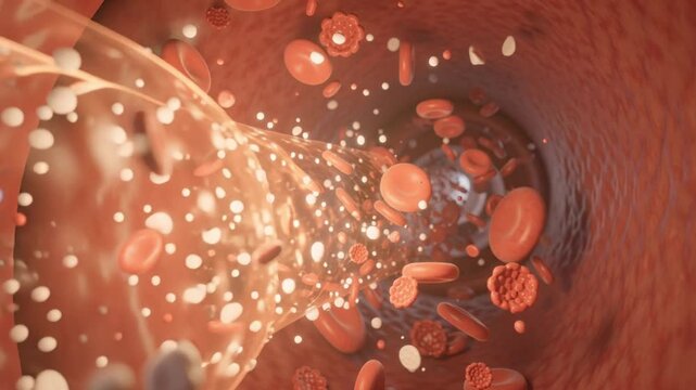 Medical cg flythrough showing blood flow and medical device in vein