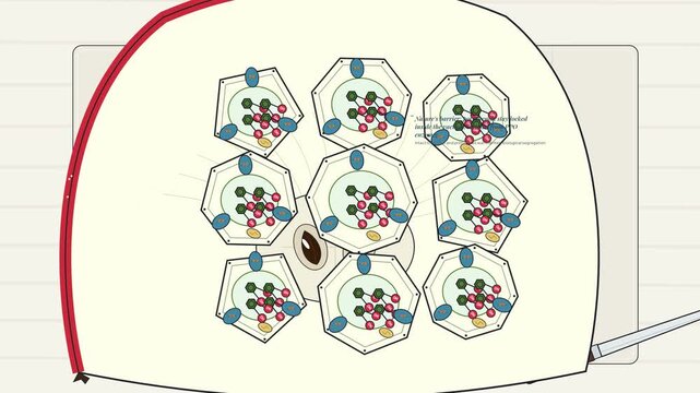 Educational animation illustrating the biochemical process of enzymatic browning in a cut apple, detailing polyphenol oxidase reaction, cell rupture, oxidation, and melanin formation