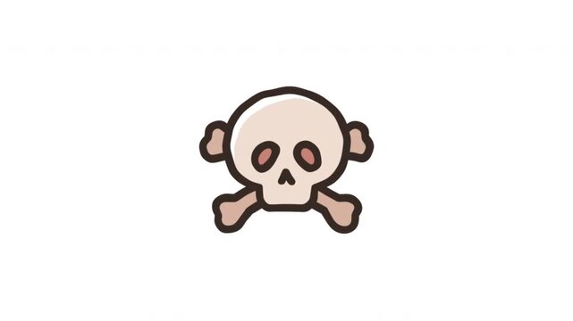 Skull And Crossbones For Danger And Warning Hand-Drawn Doodle Animation On Transparent Background. Pirate Symbol And Death Warning. Seamless Animated Icon. 4K Video Overlay Element.