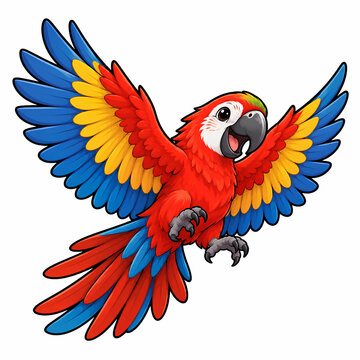 Colorful Macaw Parrot Flying Illustration Isolated in White Background