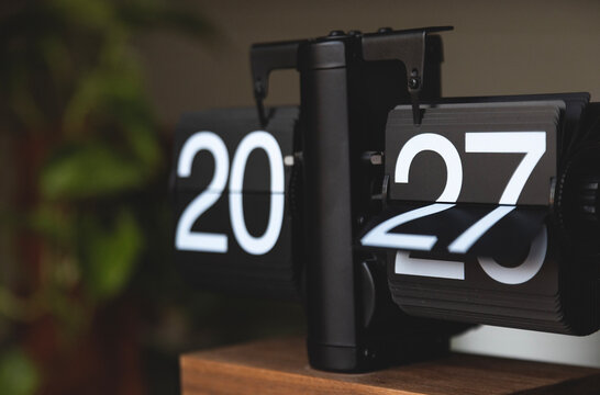 Flip Clock Showing 2027, New Year Transition and Fresh Start